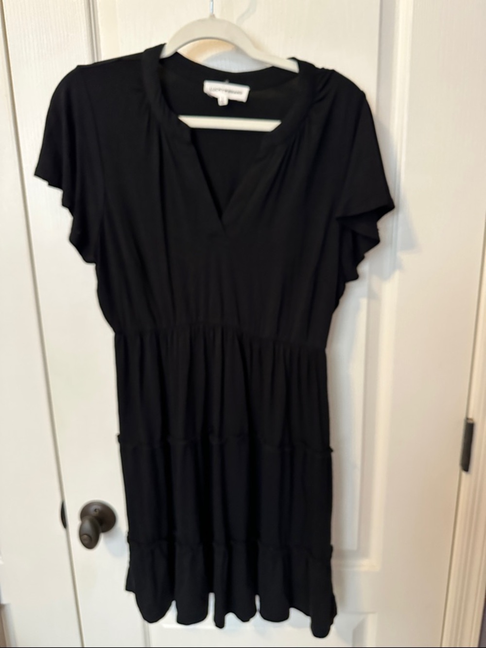 Lucky Brand Black Tiered Midi Dress with V-Neck